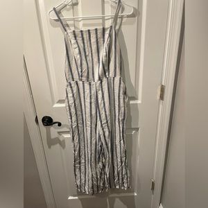 Old Navy Linen Blend Blue and White Striped Jumpsuit Size Medium
